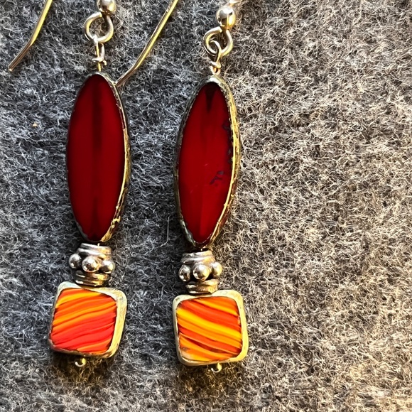 Red Czech Glass bead Earrings - Picture 3 of 5